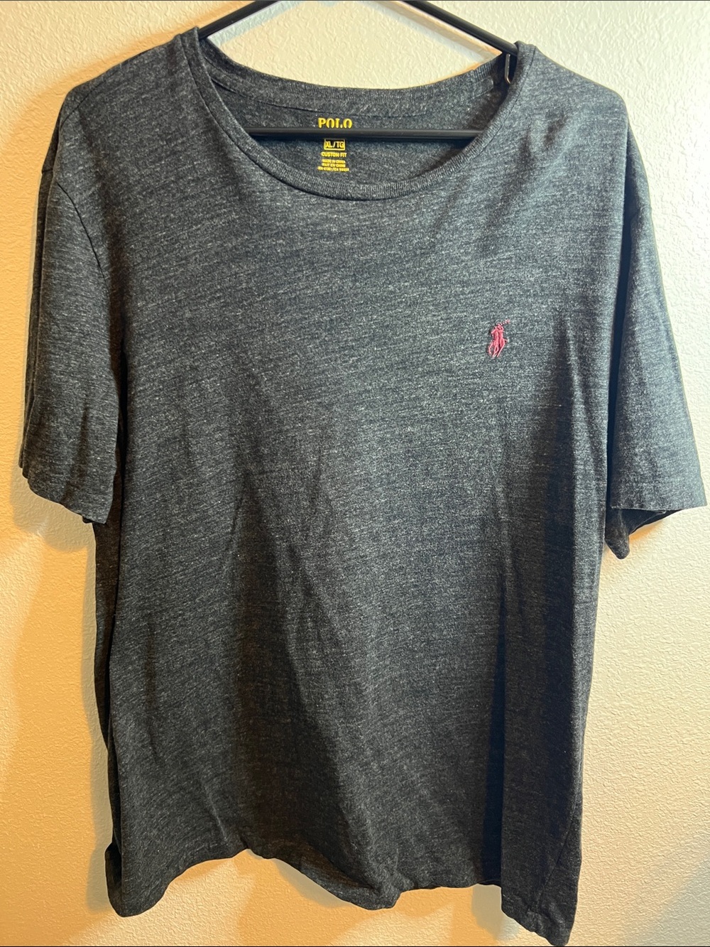 Polo by Ralph Lauren Dark Charcoal Short-Sleeve Crew Tee with Pink Pony